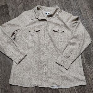 Croft & Barrow long sleeve Button down suede feel tan floral shirt Womens Size L